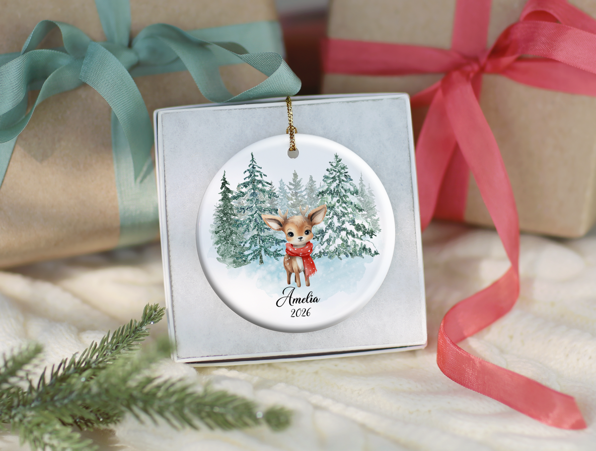 Woodland Deer Child Christmas Ornament