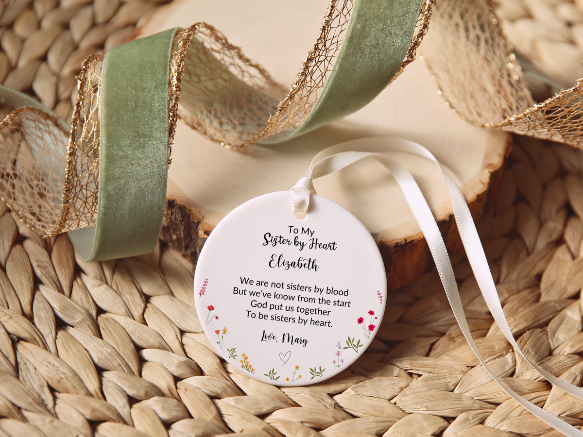 Sister In Heart Floral Christmas Ornament