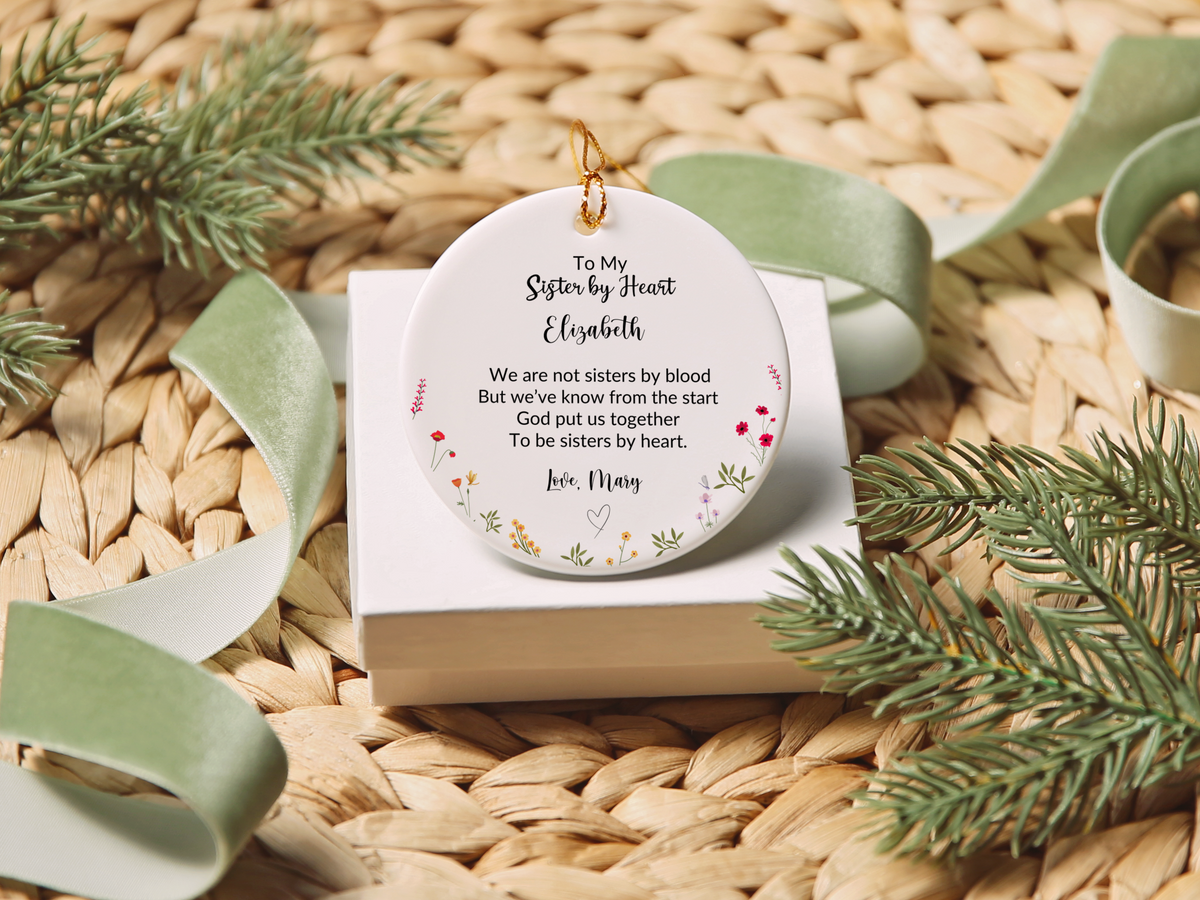 Sister In Heart Floral Christmas Ornament