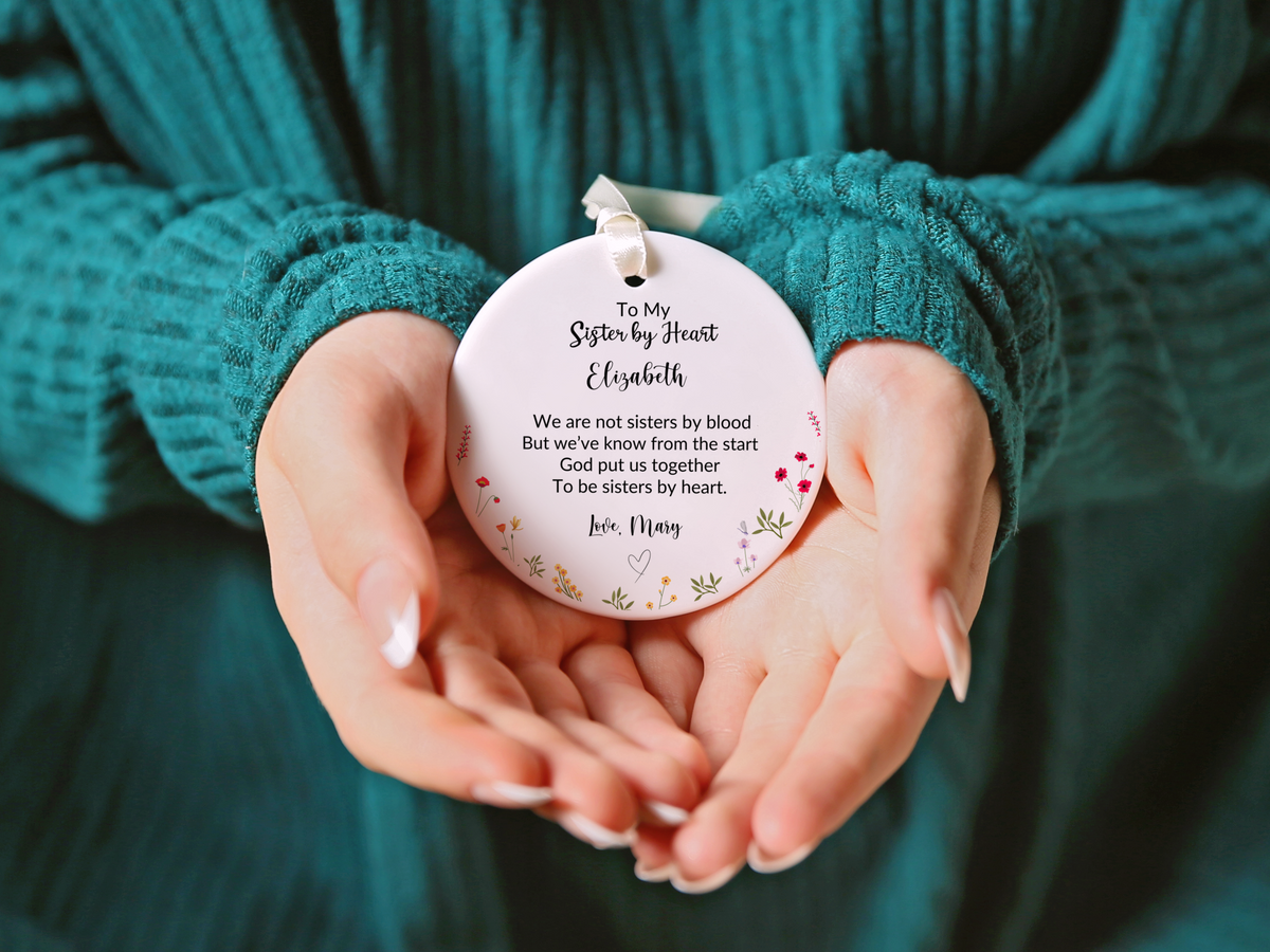 Sister In Heart Floral Christmas Ornament