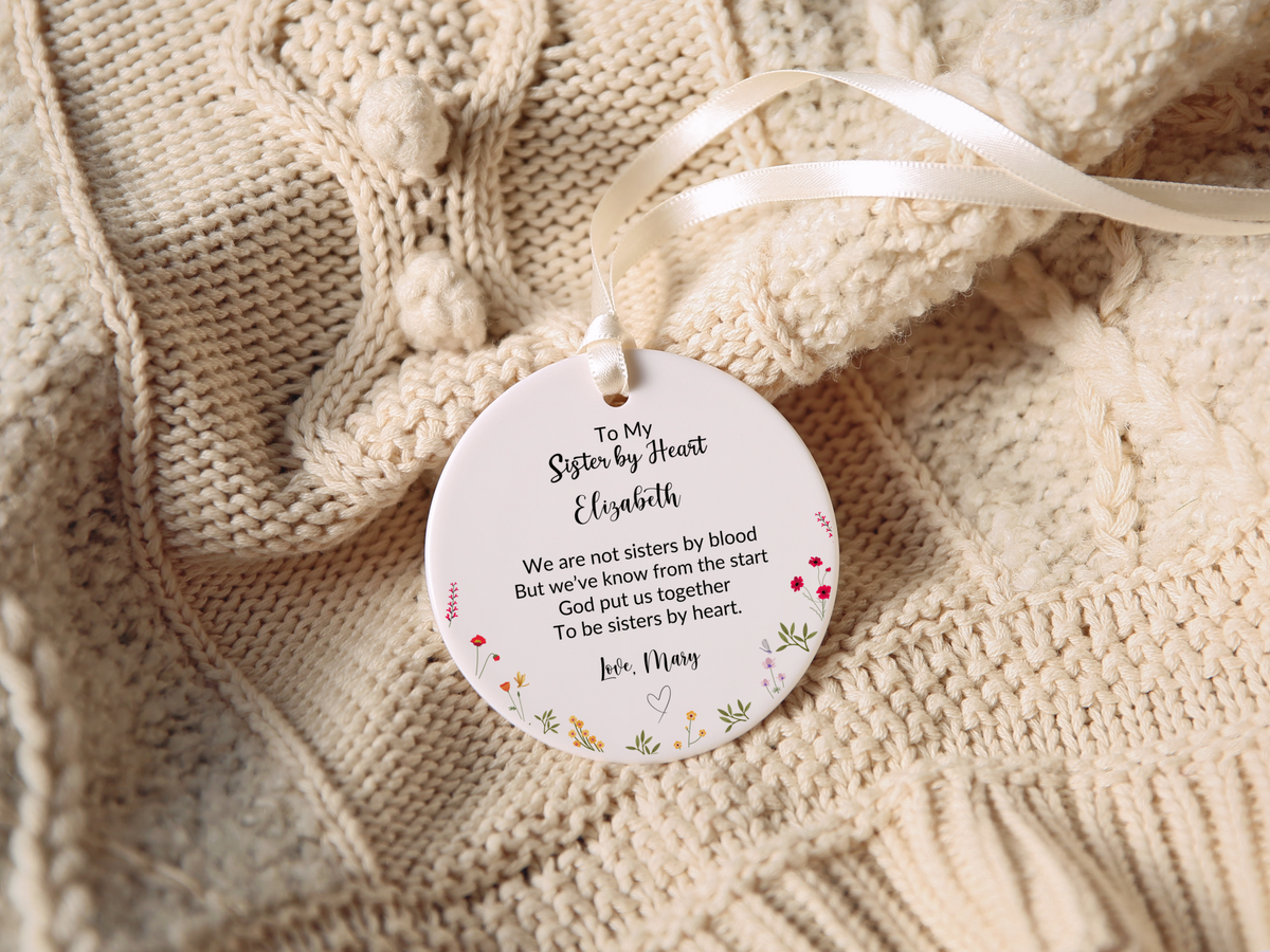 Sister In Heart Floral Christmas Ornament