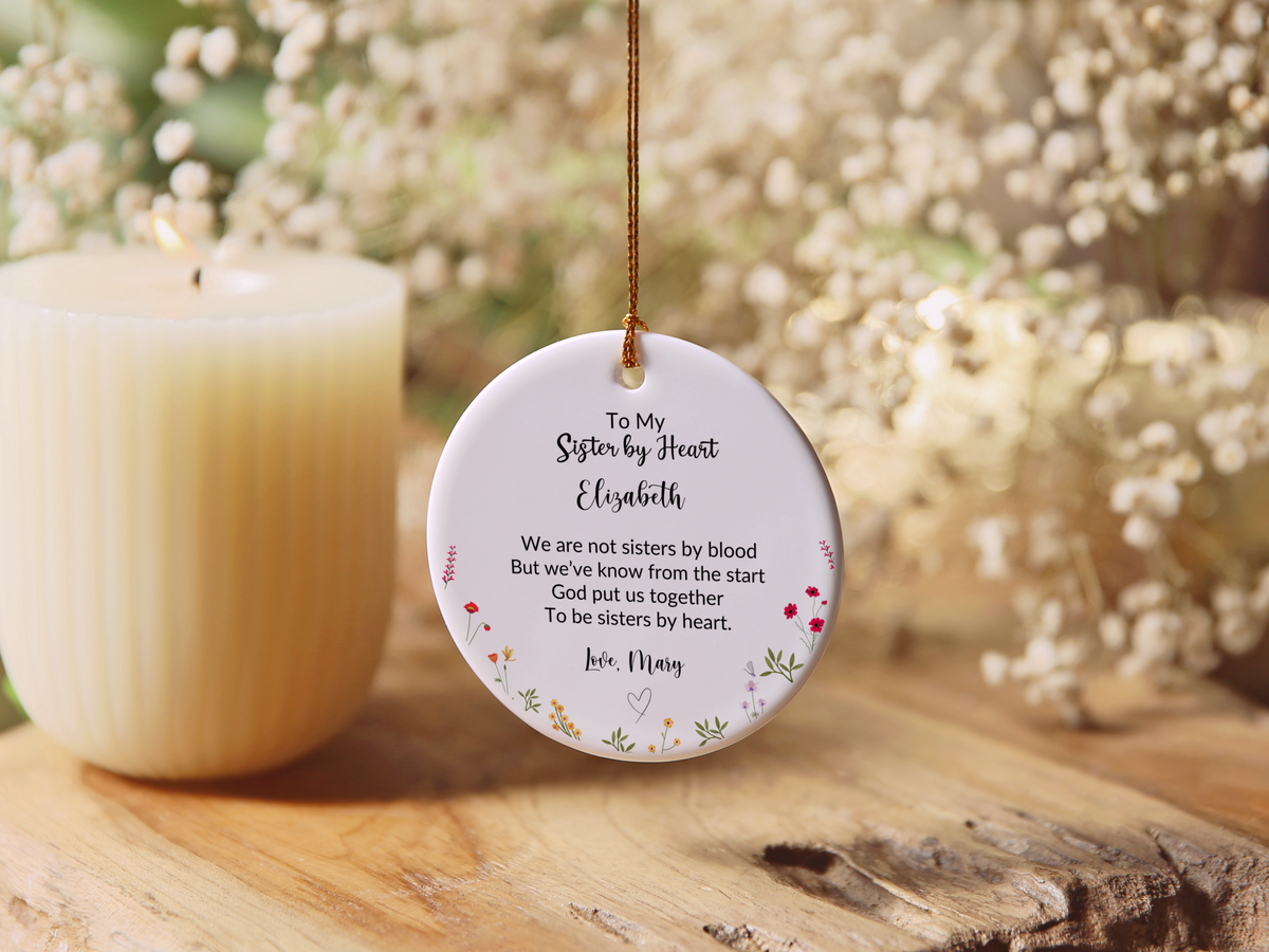 Sister In Heart Floral Christmas Ornament