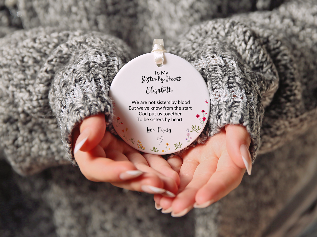 Sister In Heart Floral Christmas Ornament