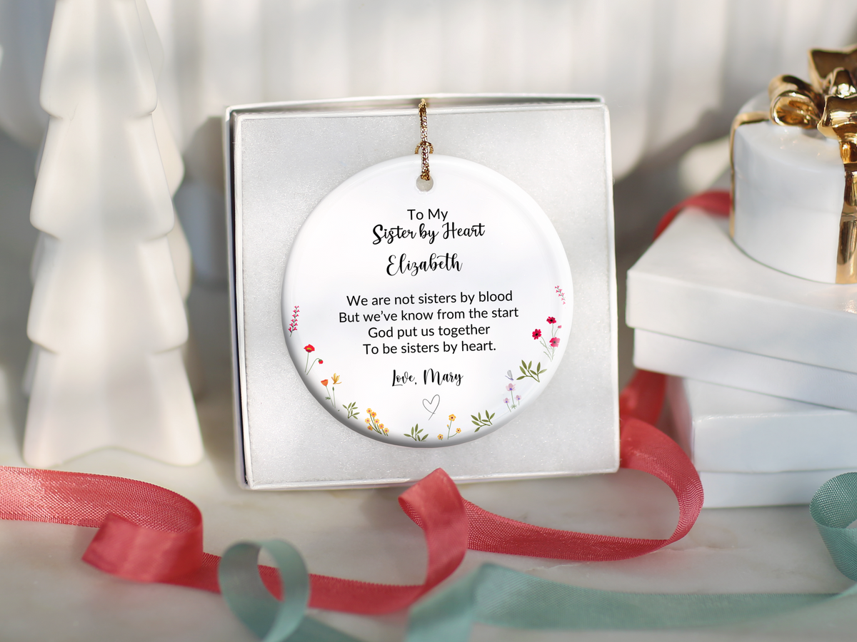 Sister In Heart Floral Christmas Ornament