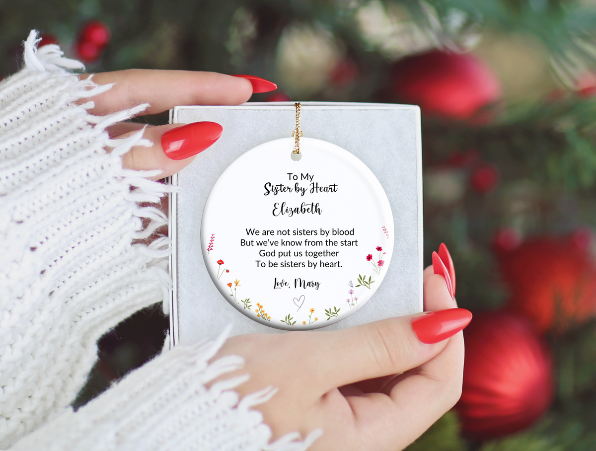 Sister In Heart Floral Christmas Ornament