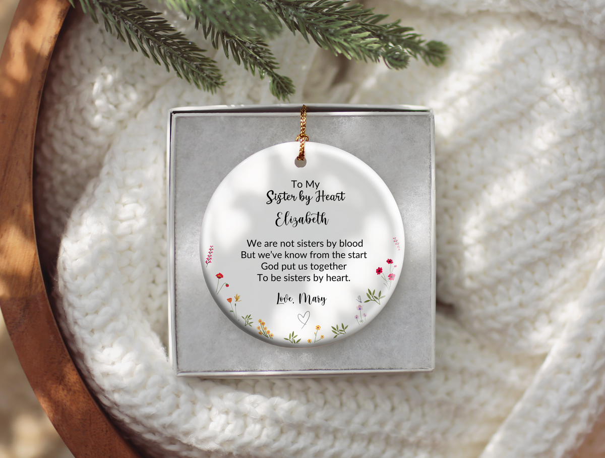 Sister In Heart Floral Christmas Ornament