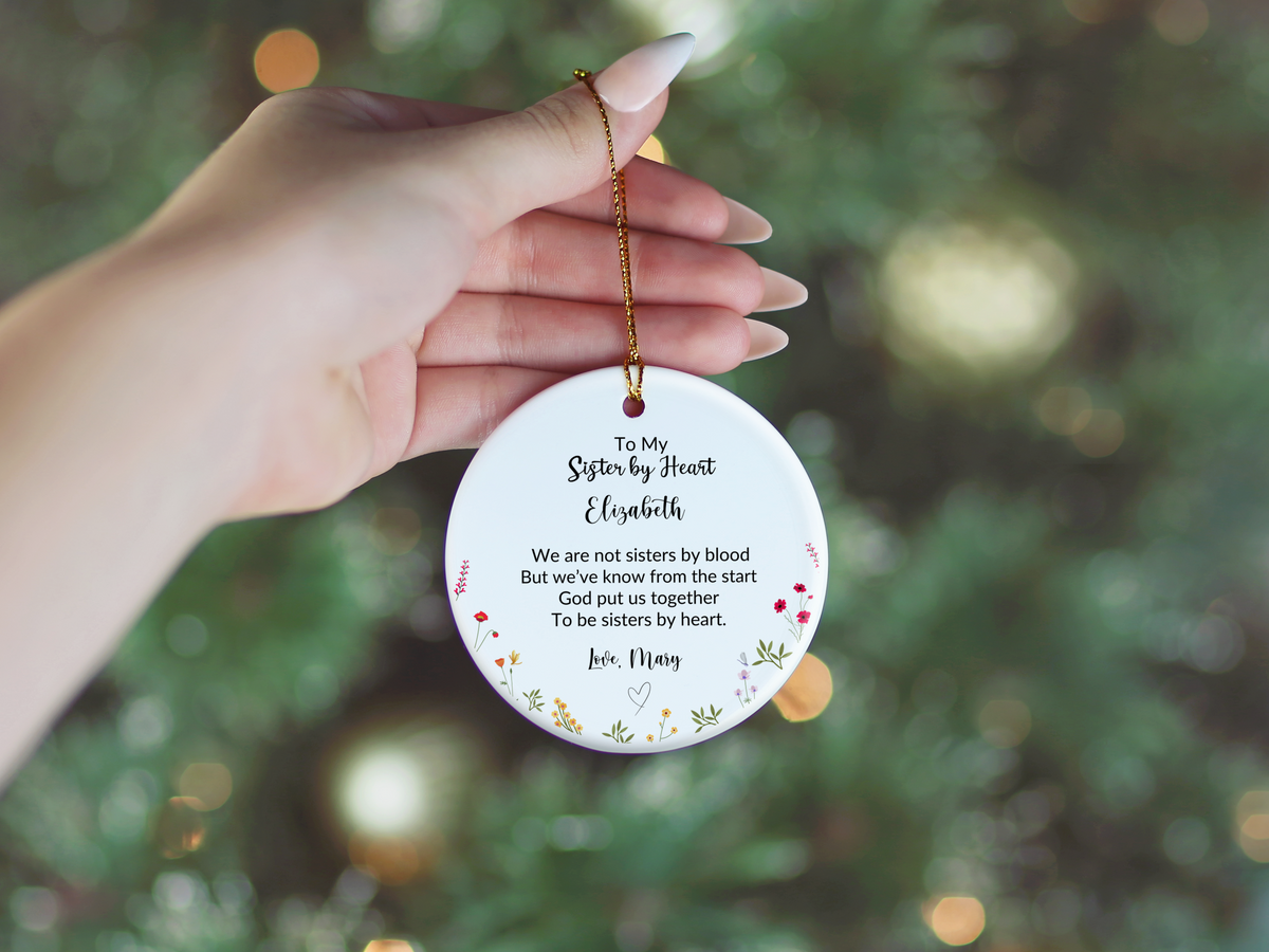 Sister In Heart Floral Christmas Ornament