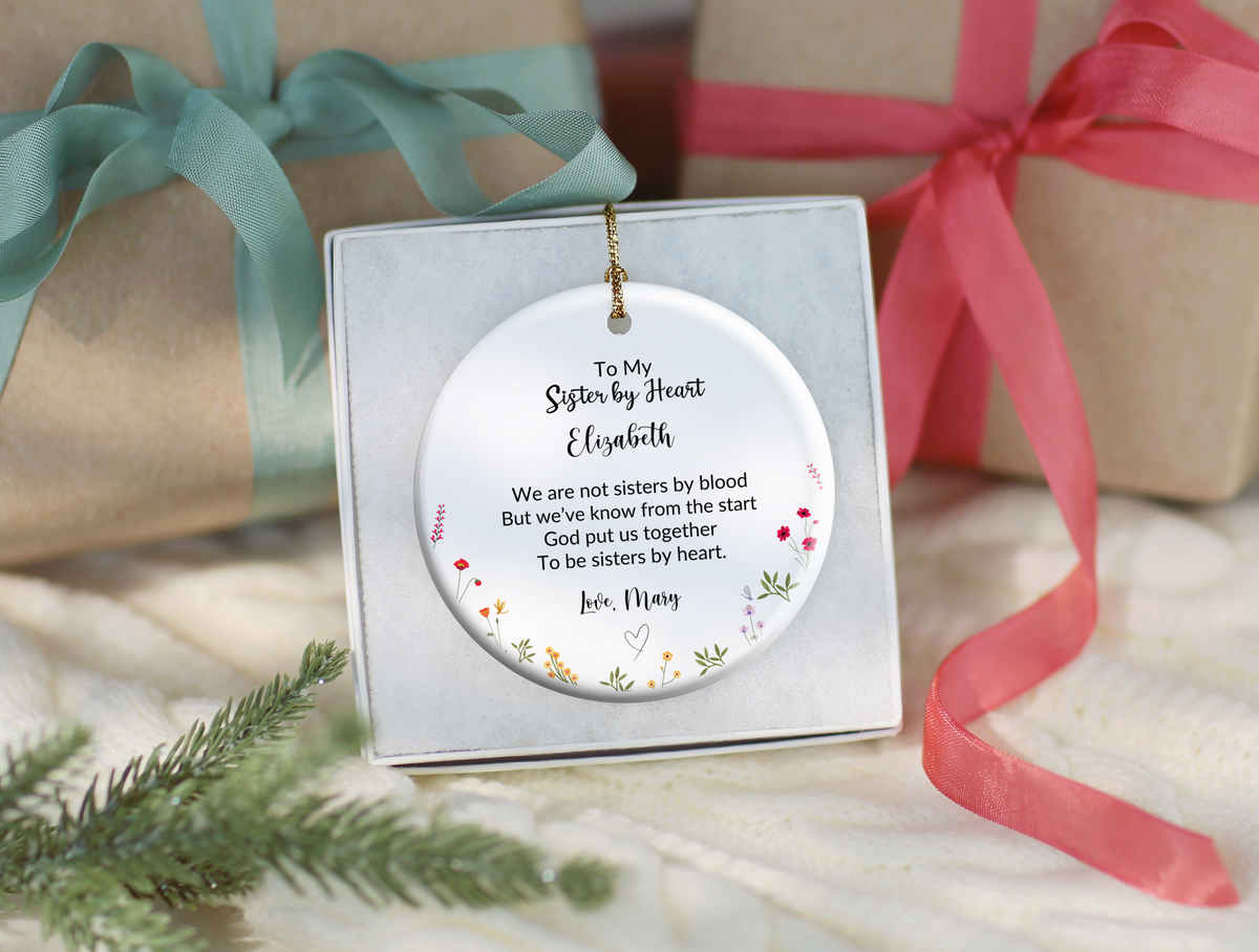 Sister In Heart Floral Christmas Ornament