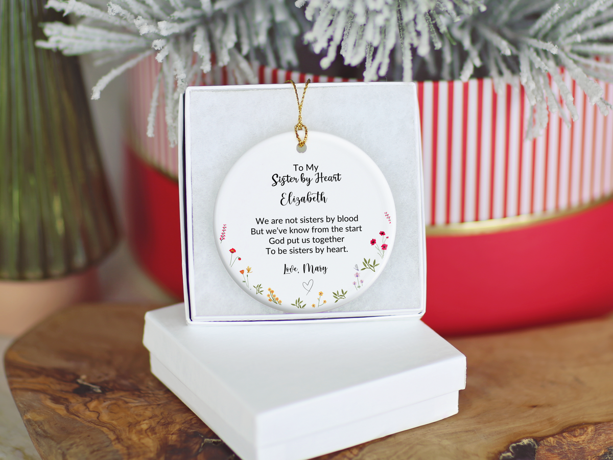 Sister In Heart Floral Christmas Ornament