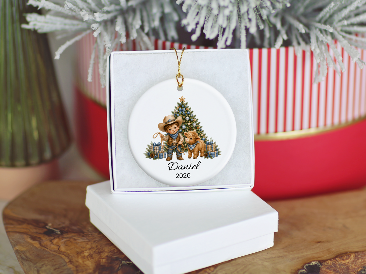 Cowboy and Highland Cow Boy's Christmas Ornament