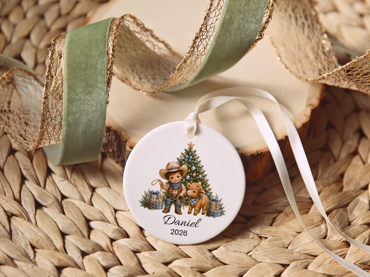 Cowboy and Highland Cow Boy's Christmas Ornament