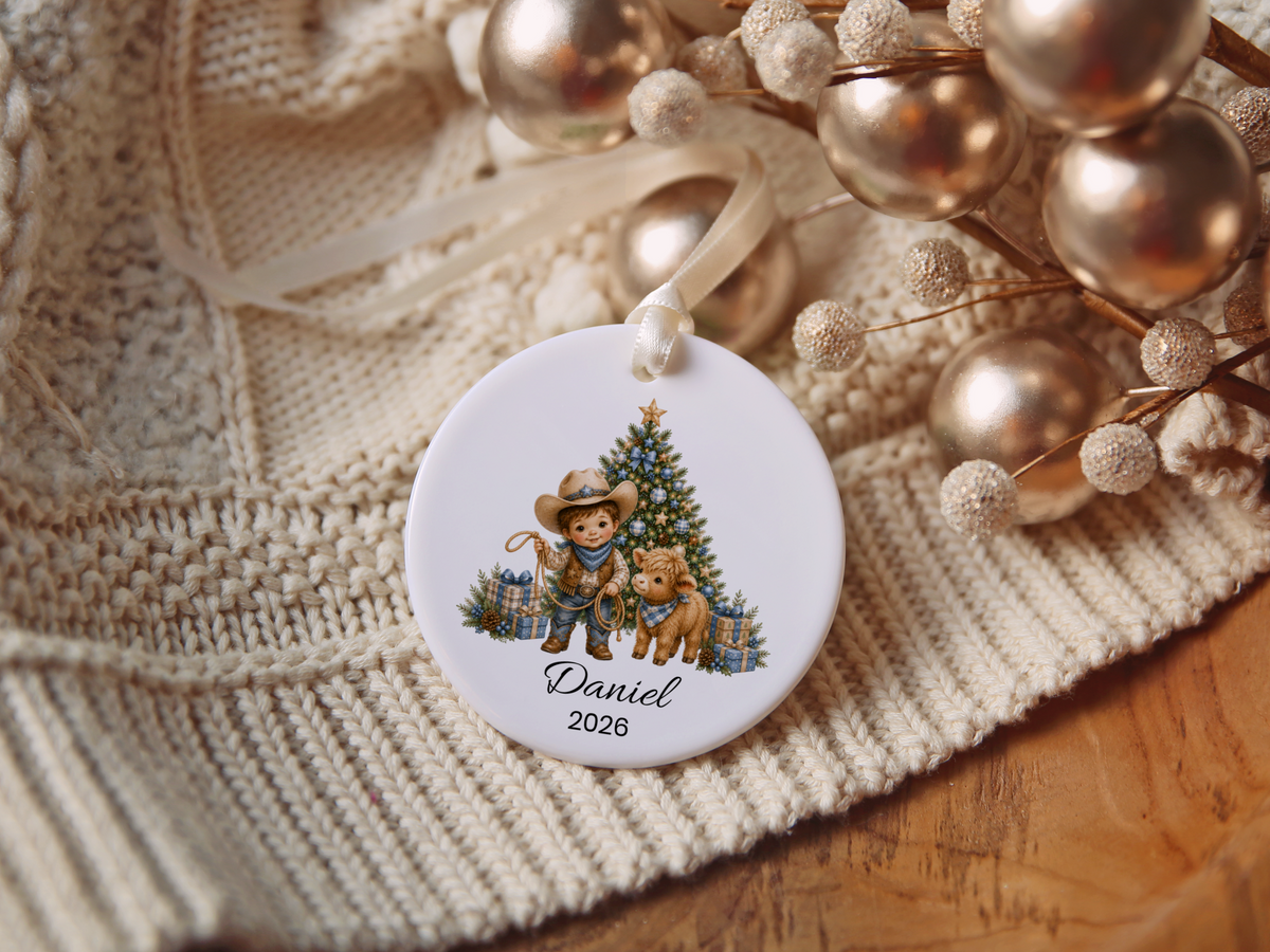 Cowboy and Highland Cow Boy's Christmas Ornament