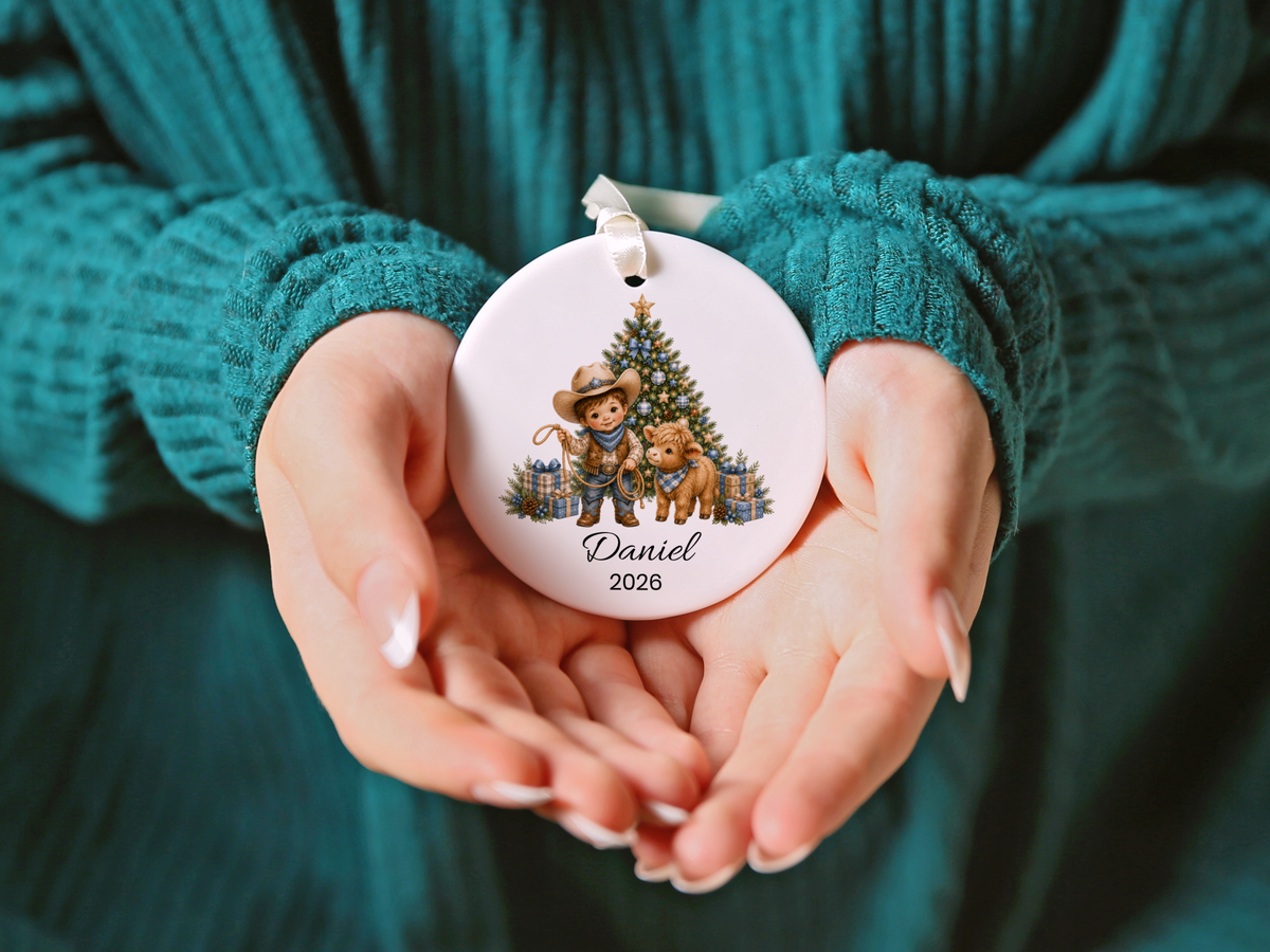 Cowboy and Highland Cow Boy's Christmas Ornament