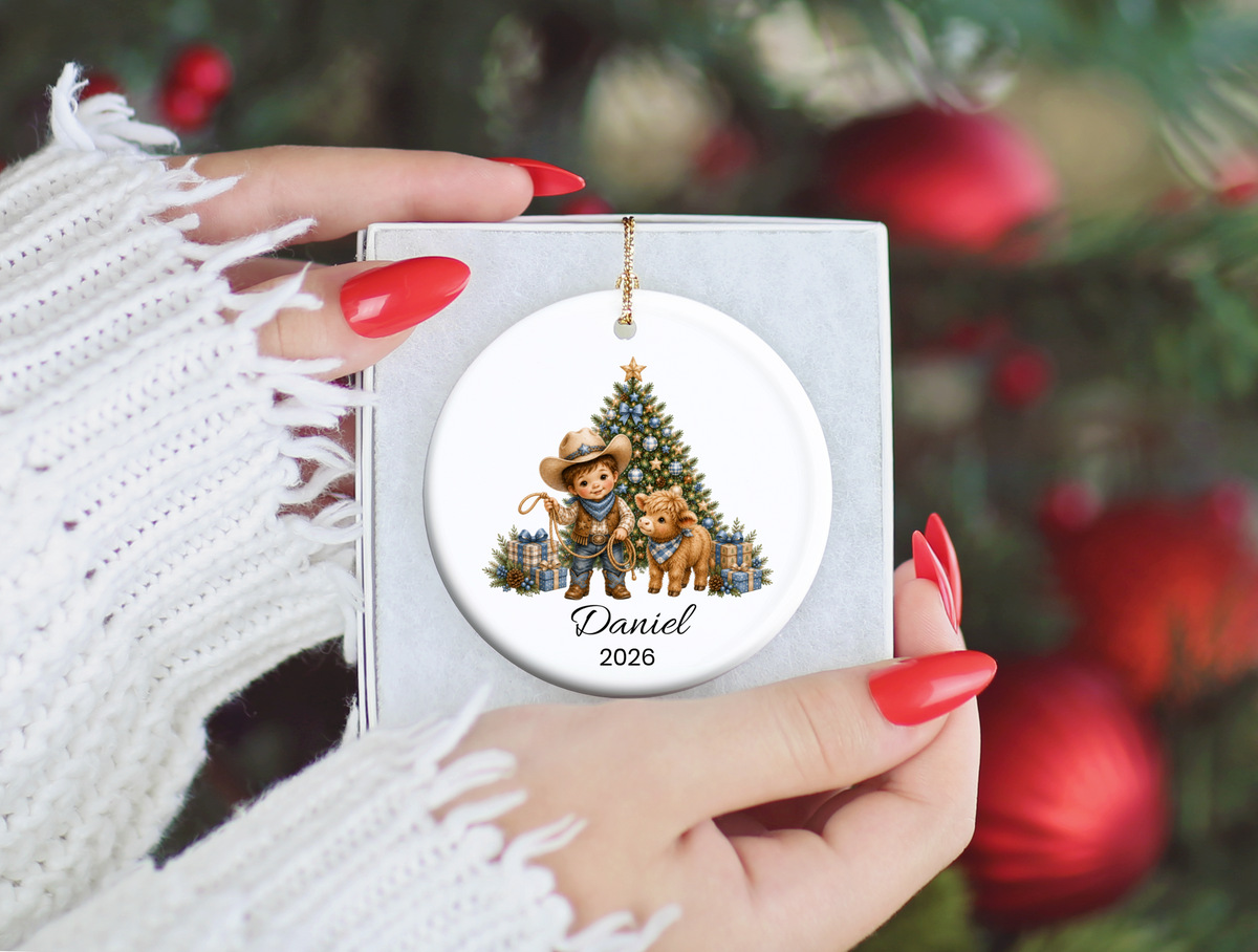 Cowboy and Highland Cow Boy's Christmas Ornament