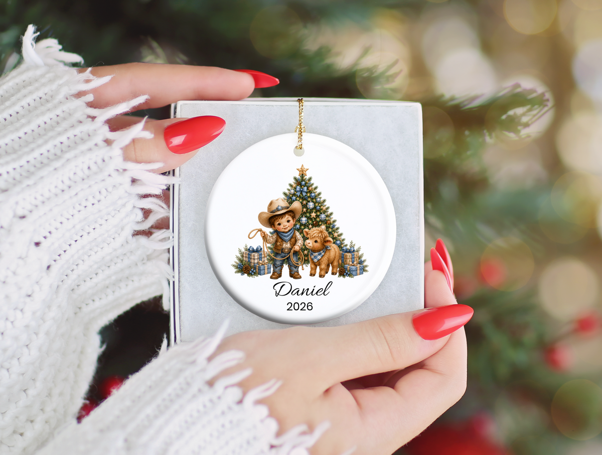 Cowboy and Highland Cow Boy's Christmas Ornament