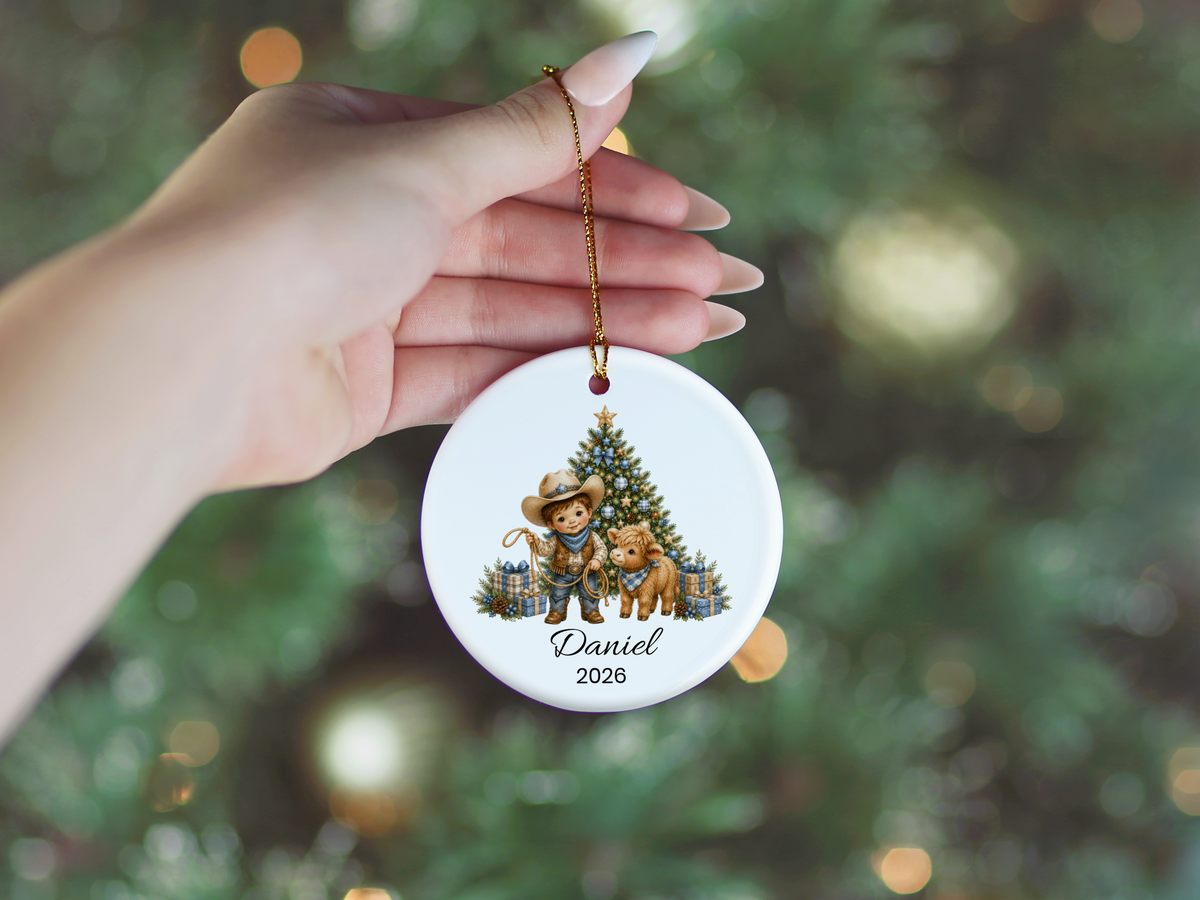 Cowboy and Highland Cow Boy's Christmas Ornament