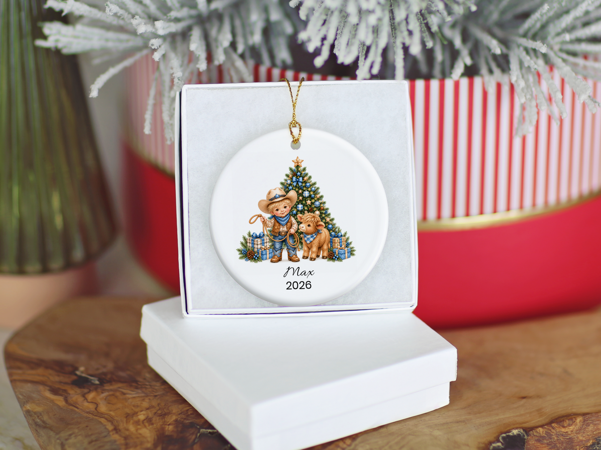 Cowboy and Highland Cow Boy's Christmas Ornament