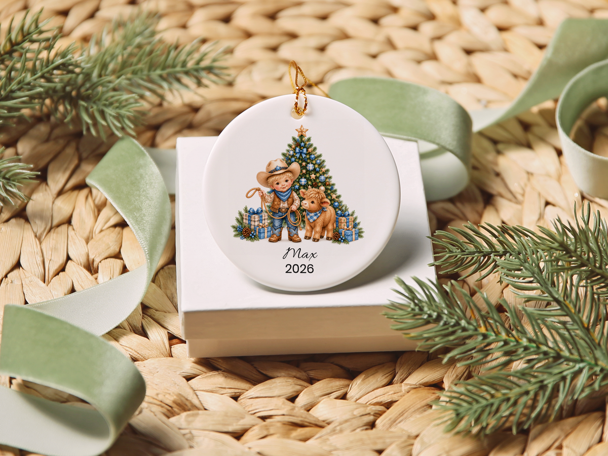 Cowboy and Highland Cow Boy's Christmas Ornament