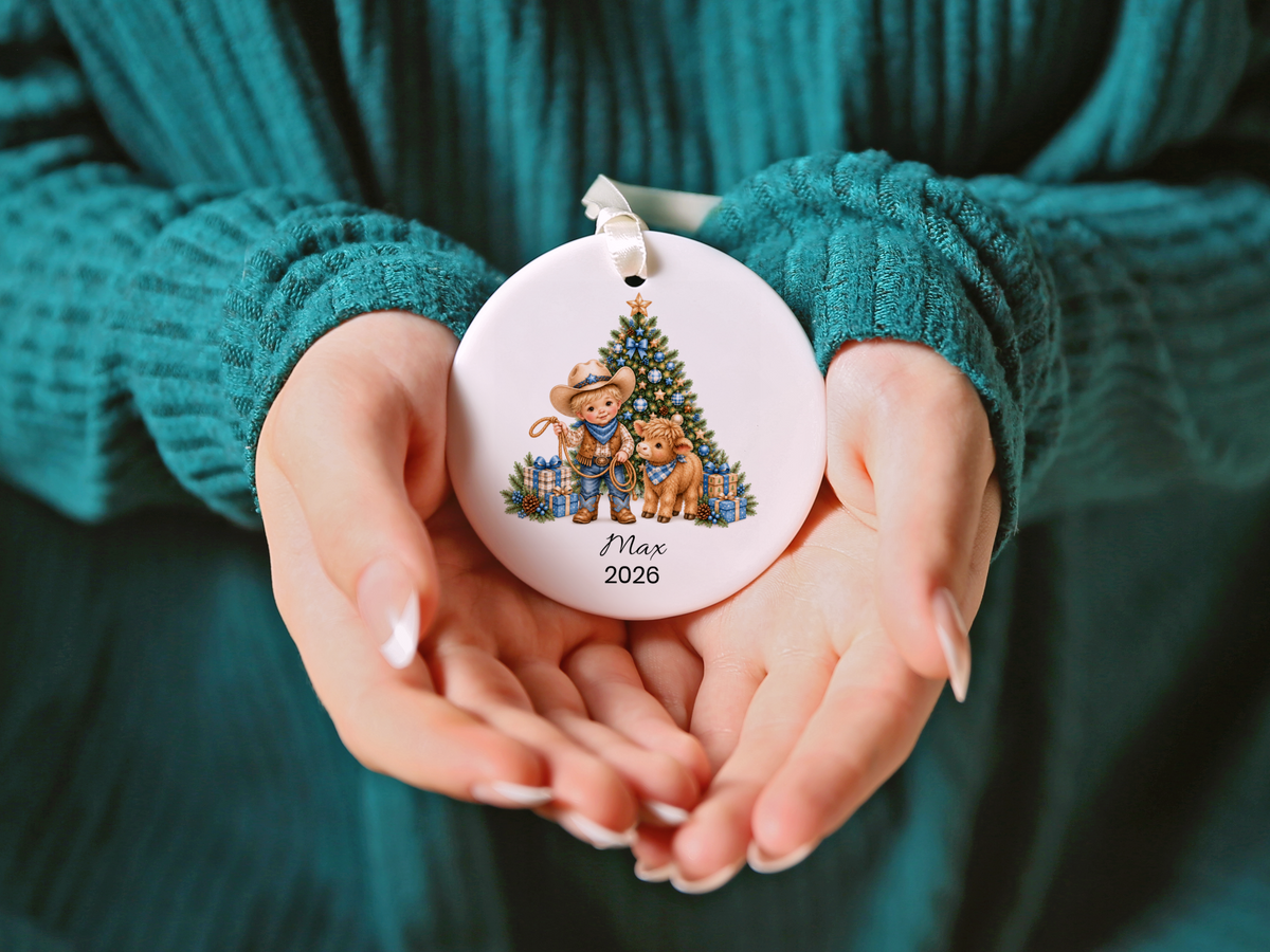 Cowboy and Highland Cow Boy's Christmas Ornament