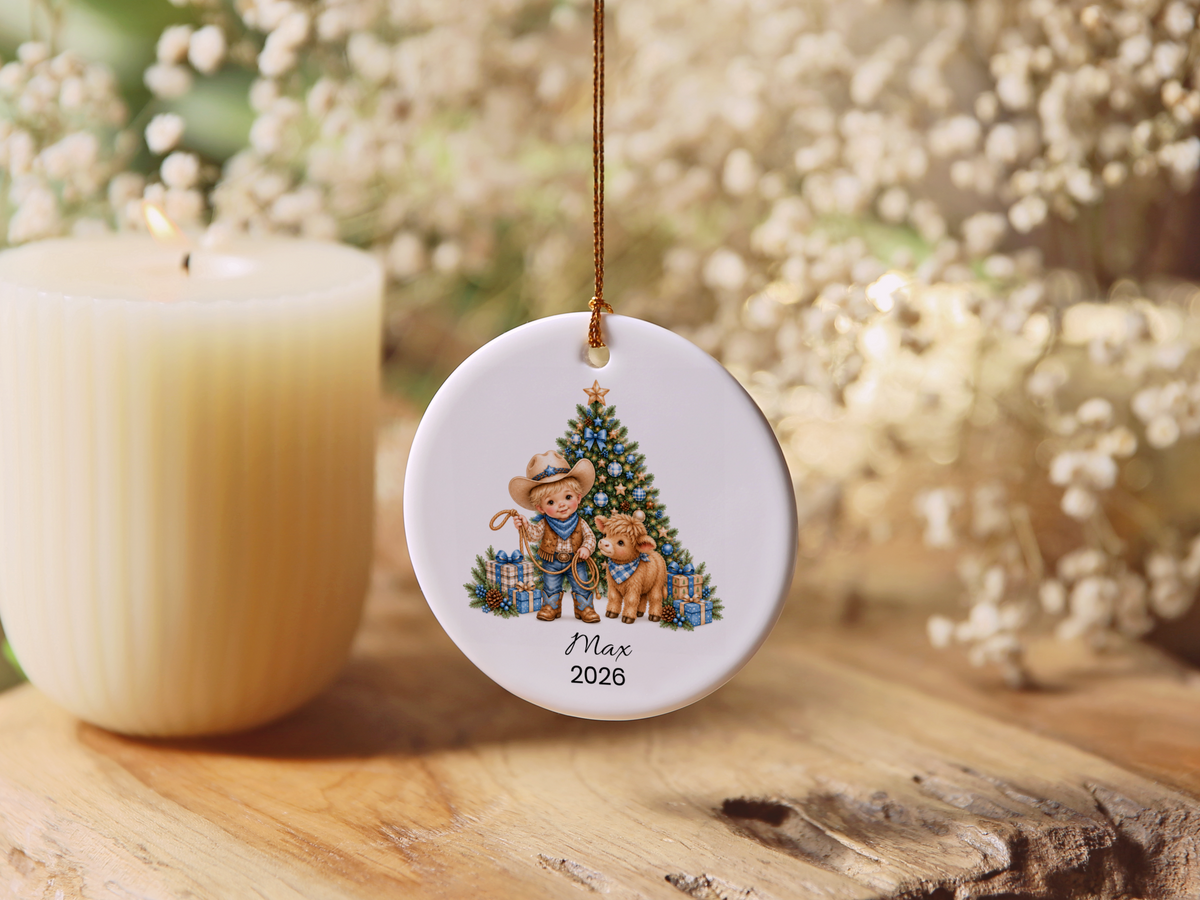 Cowboy and Highland Cow Boy's Christmas Ornament