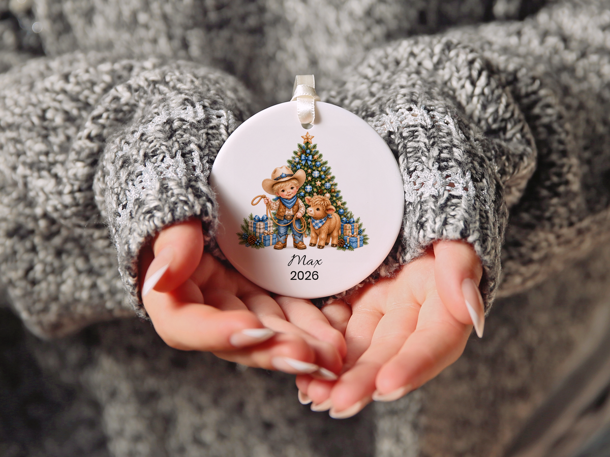 Cowboy and Highland Cow Boy's Christmas Ornament