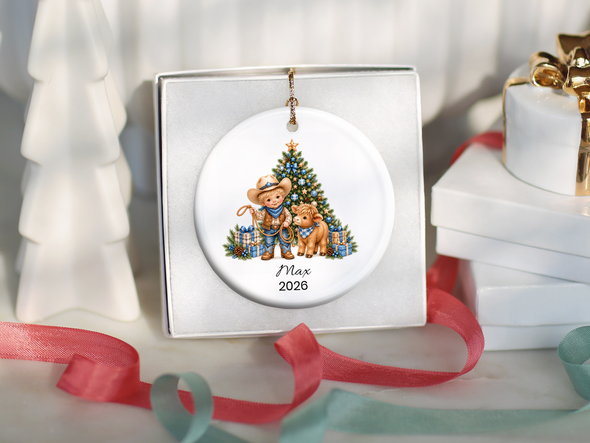 Cowboy and Highland Cow Boy's Christmas Ornament