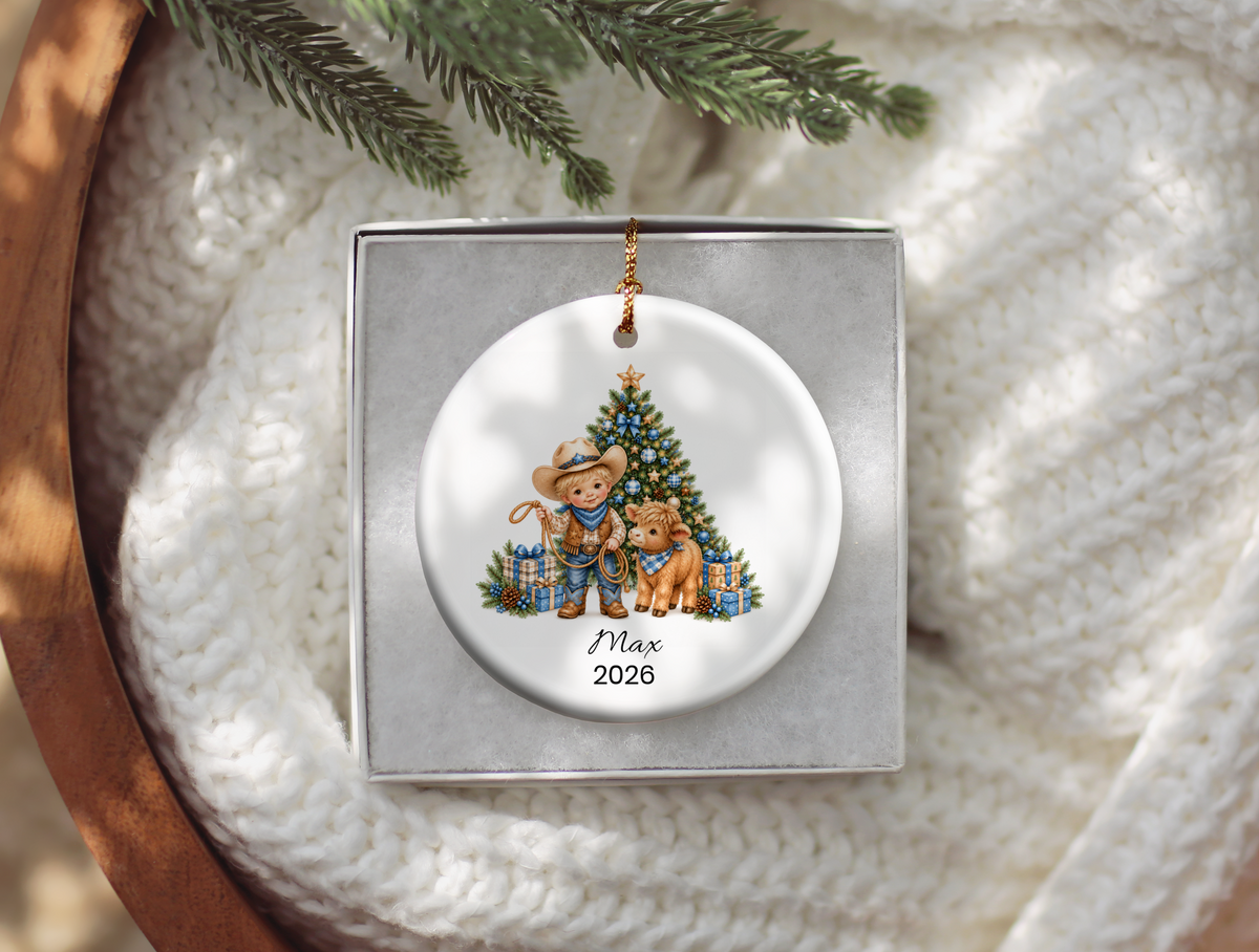 Cowboy and Highland Cow Boy's Christmas Ornament