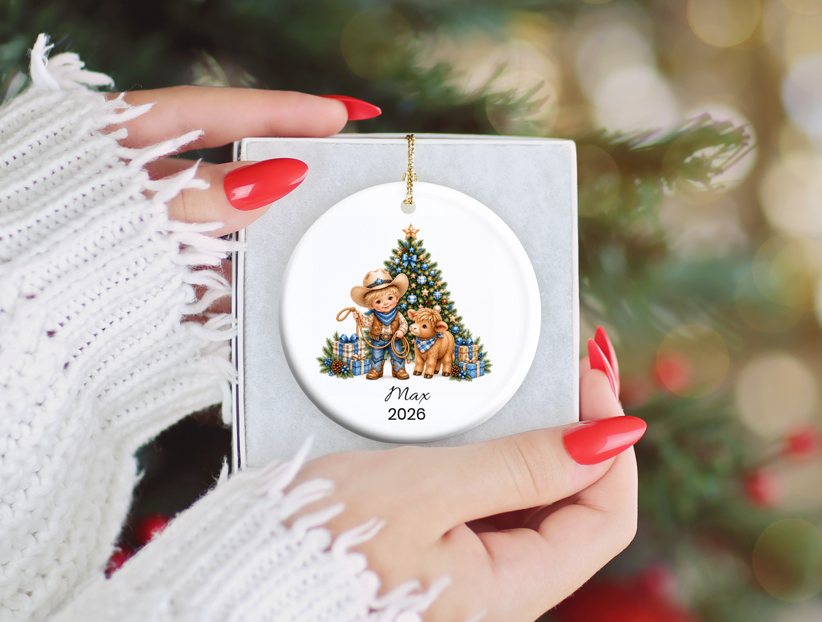 Cowboy and Highland Cow Boy's Christmas Ornament