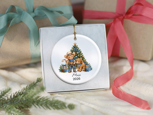 Cowboy and Highland Cow Boy's Christmas Ornament