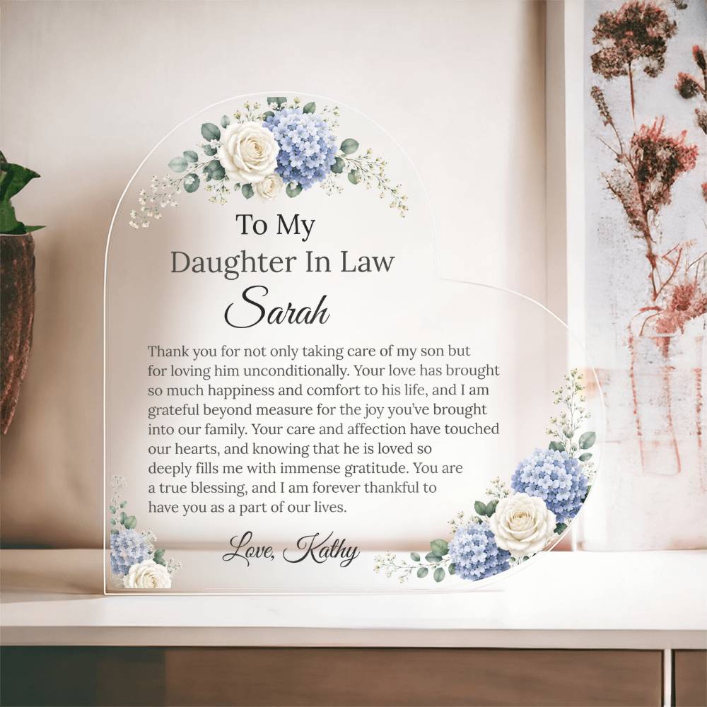 Personalized Heart Acrylic Plaque Gift for Daughter-In-Law