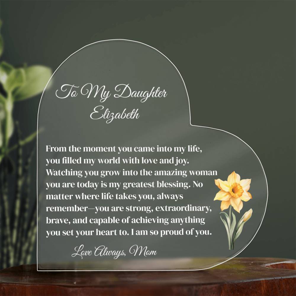 Daughter Acrylic Heart Plaque with Personalized Birthflower