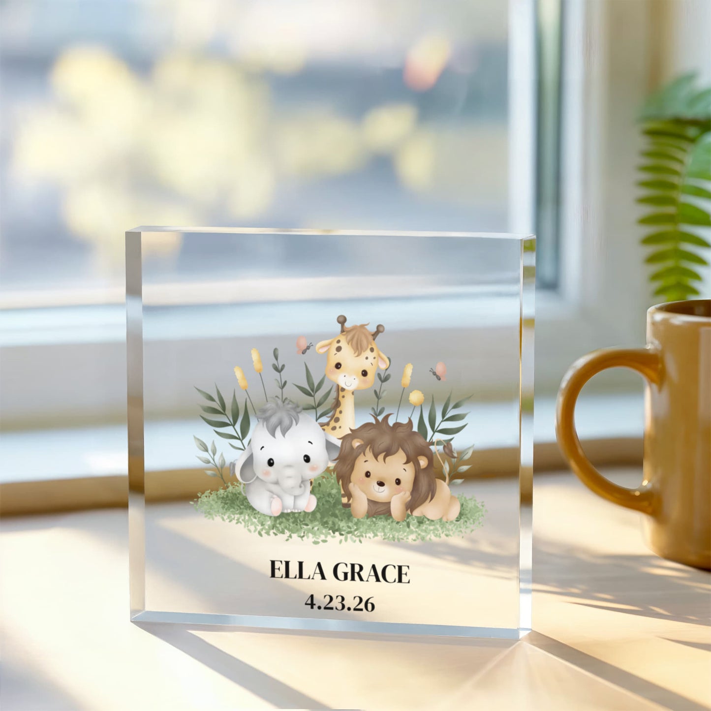 Safari Animals Acrylic Block, Personalized Nursery Decor