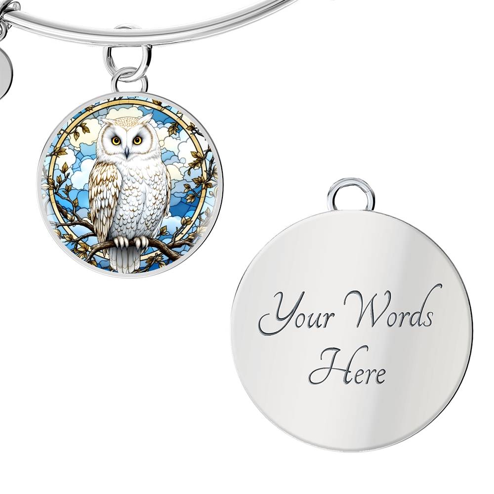 Snowy Owl Engraved Necklace or Bracelet in Gold or SIlver