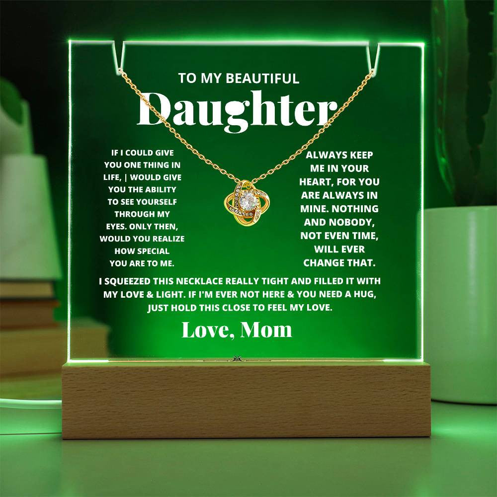 Daughter from Mom Acrylic & Love Knot Necklace Gift Set-[Heartfelt Family Gift]