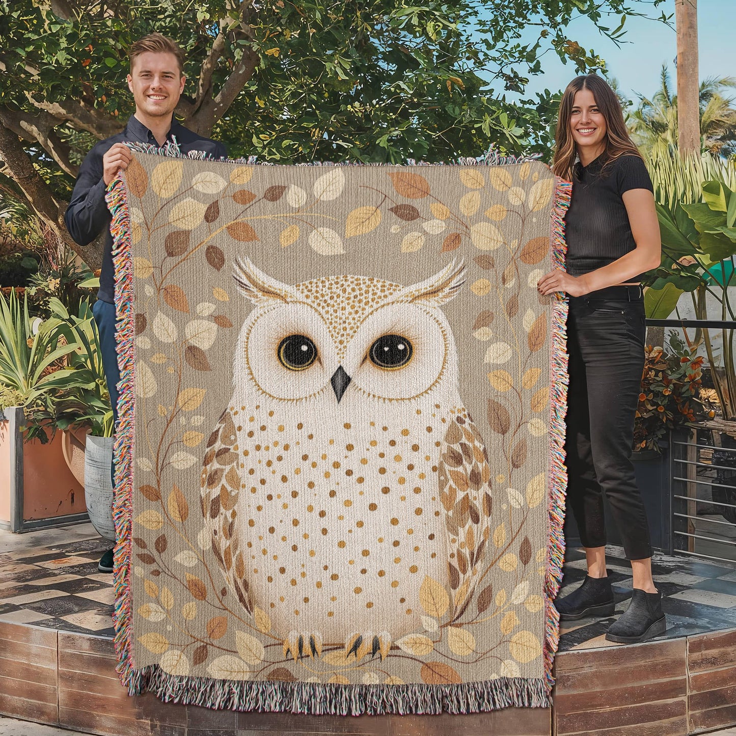 Owl Woven Cotton Throw Blanket-[Heartfelt Family Gift]