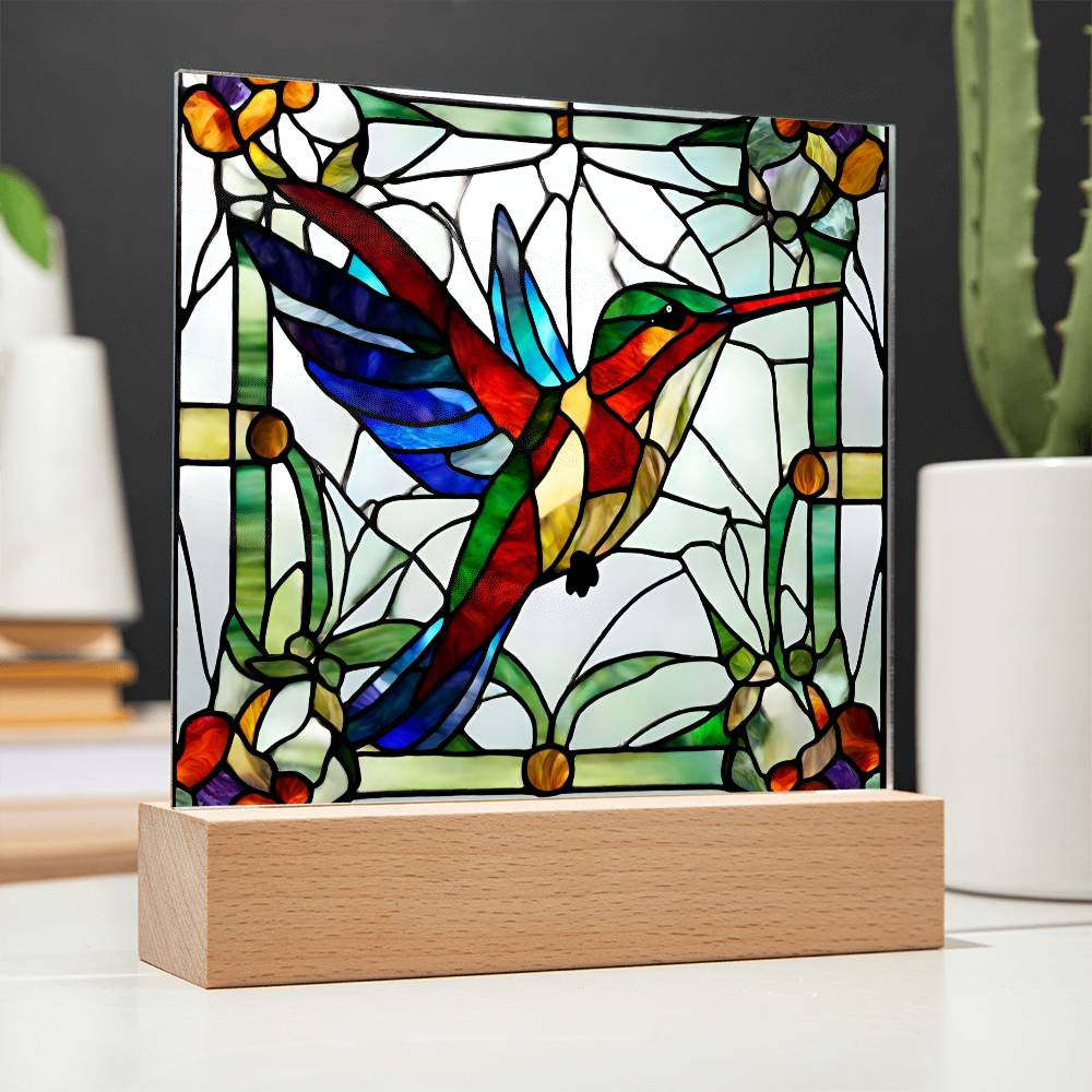Hummingbird Acrylic Plaque, Gift for Mom or Grandma, Christmas, Birthday, Bird Lover Gifts,  Stained Glass Art, Hummingbird Gift, Nature lover-[Heartfelt Family Gift]