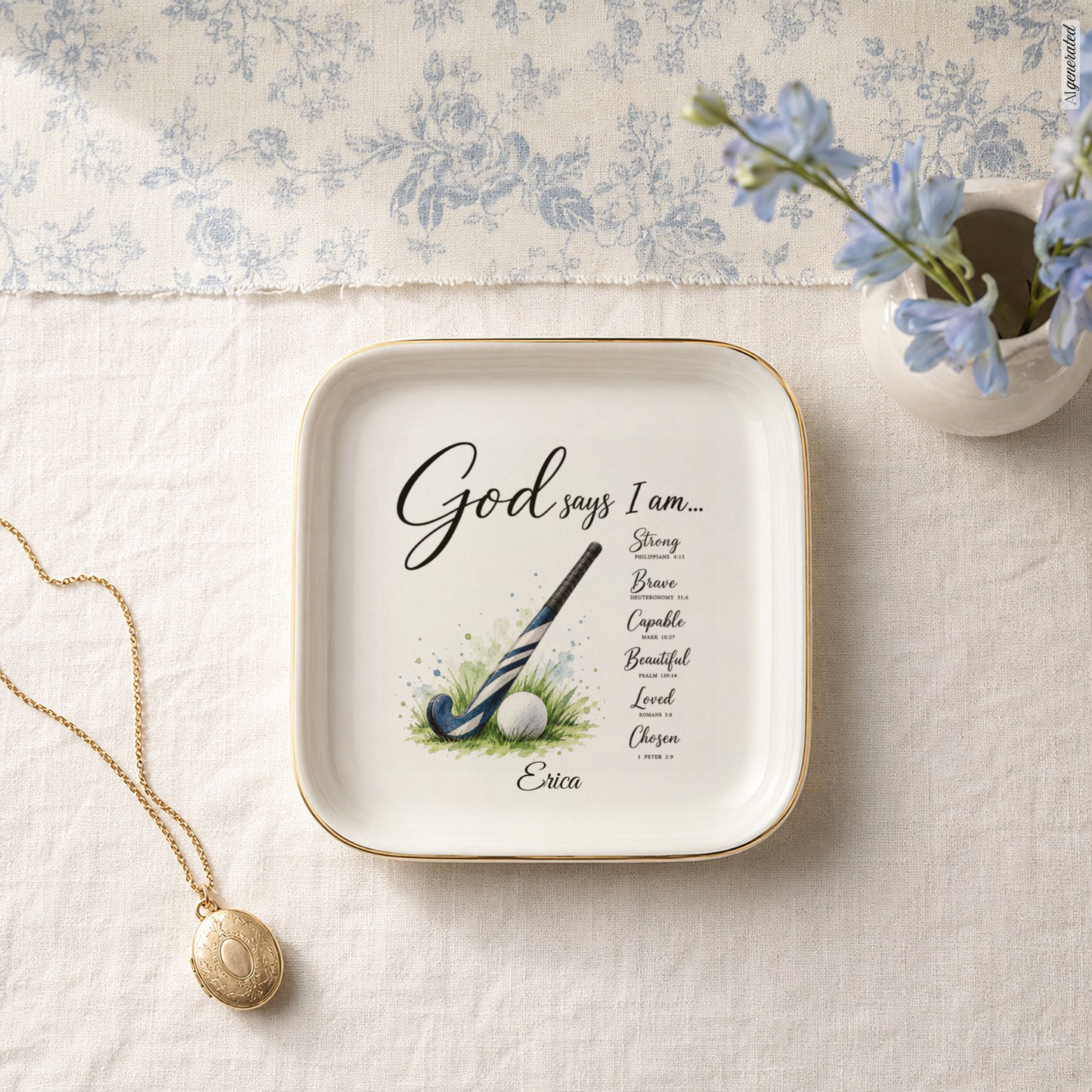 Field Hockey Christian Jewelry Dish Trinket Tray