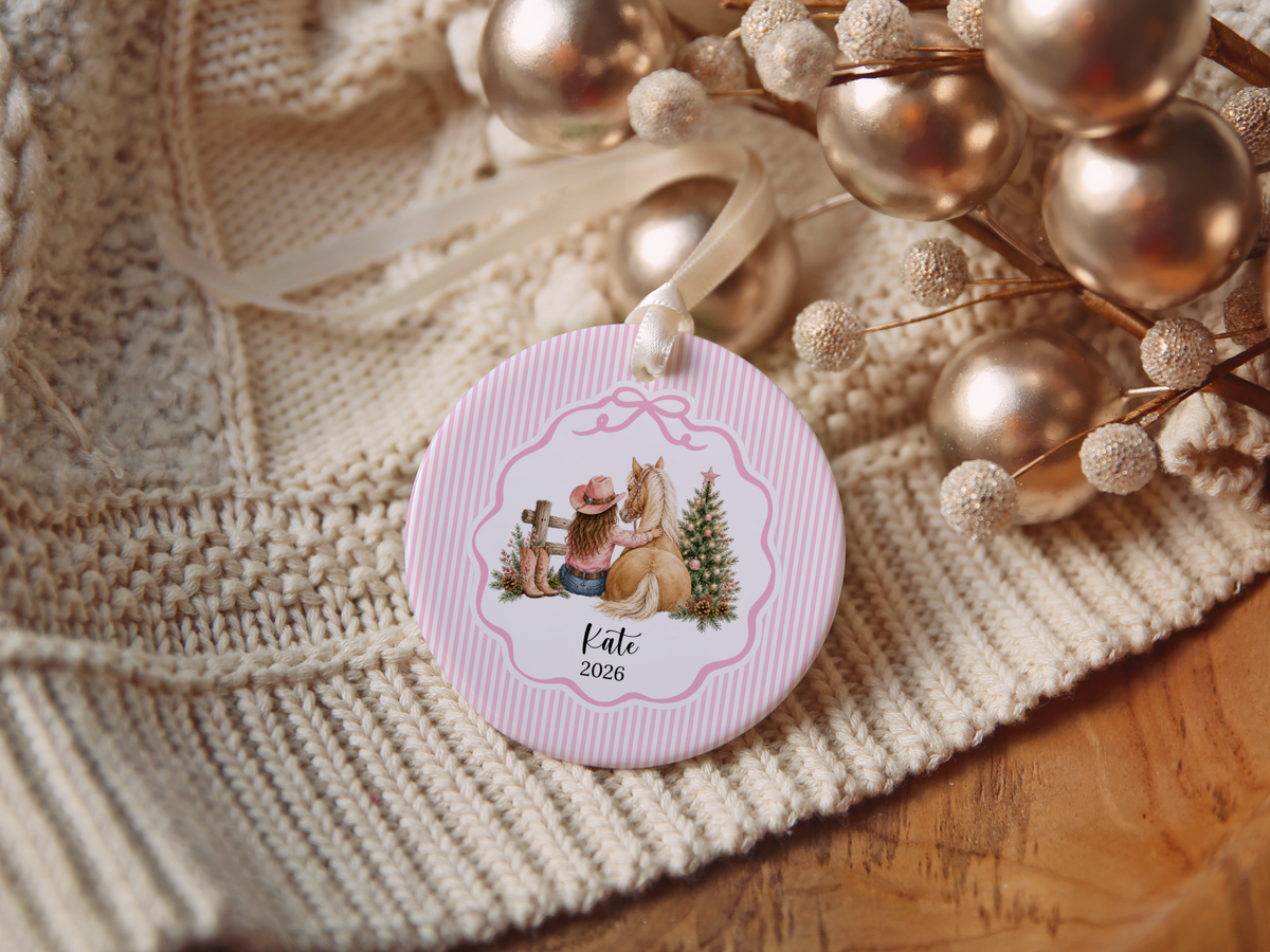 Personalized Cowgirl Horse Christmas Ornament