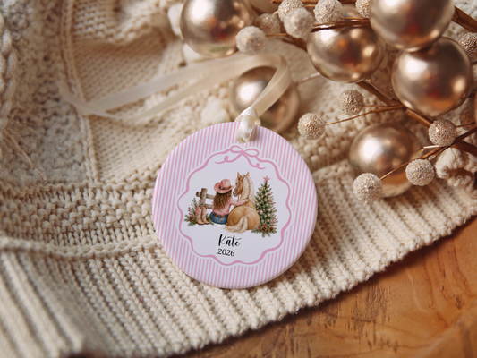 Personalized Cowgirl Horse Christmas Ornament