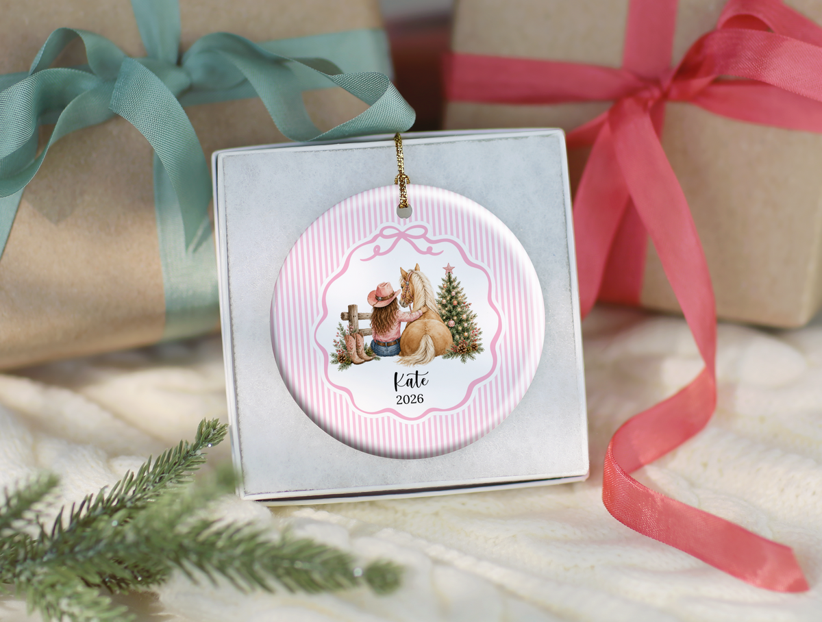 Personalized Cowgirl Horse Christmas Ornament