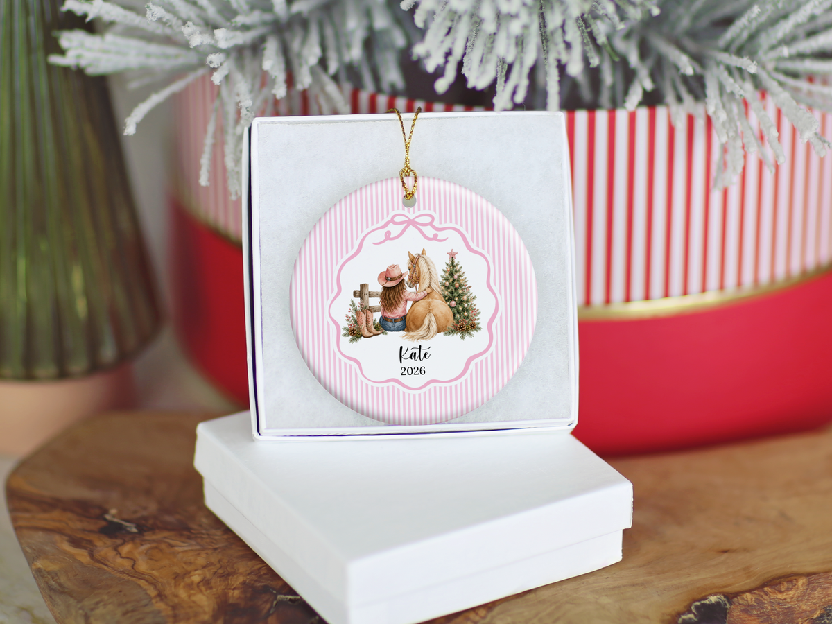 Personalized Cowgirl Horse Christmas Ornament