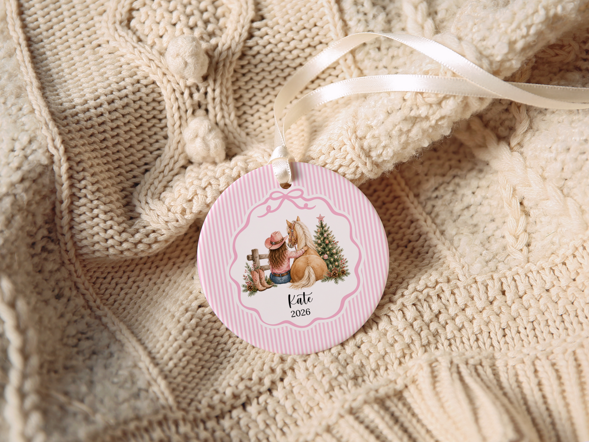 Personalized Cowgirl Horse Christmas Ornament