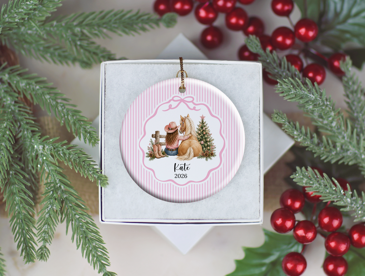 Personalized Cowgirl Horse Christmas Ornament