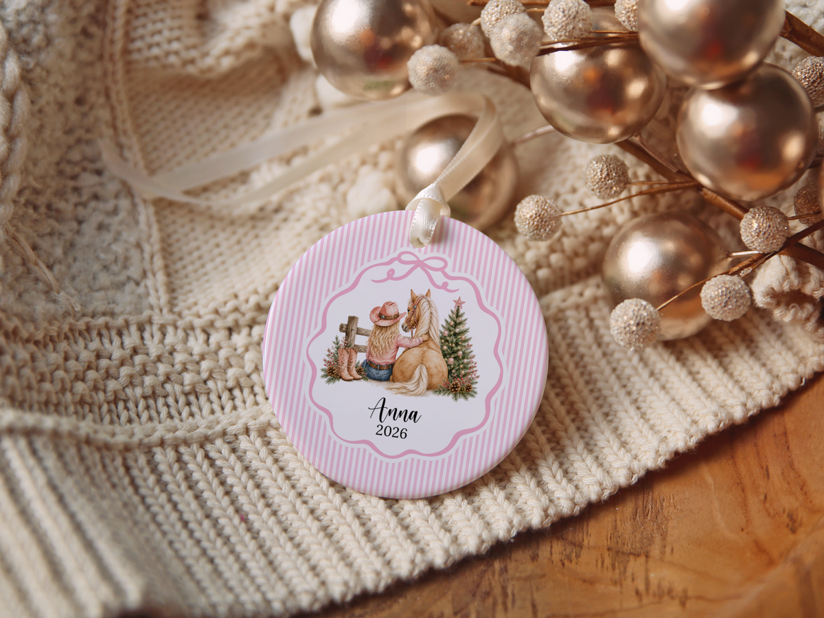 Personalized Cowgirl Horse Christmas Ornament