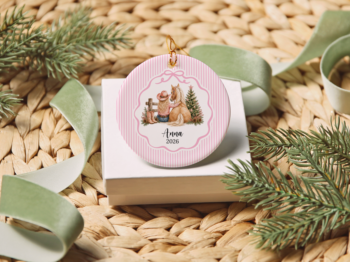 Personalized Cowgirl Horse Christmas Ornament