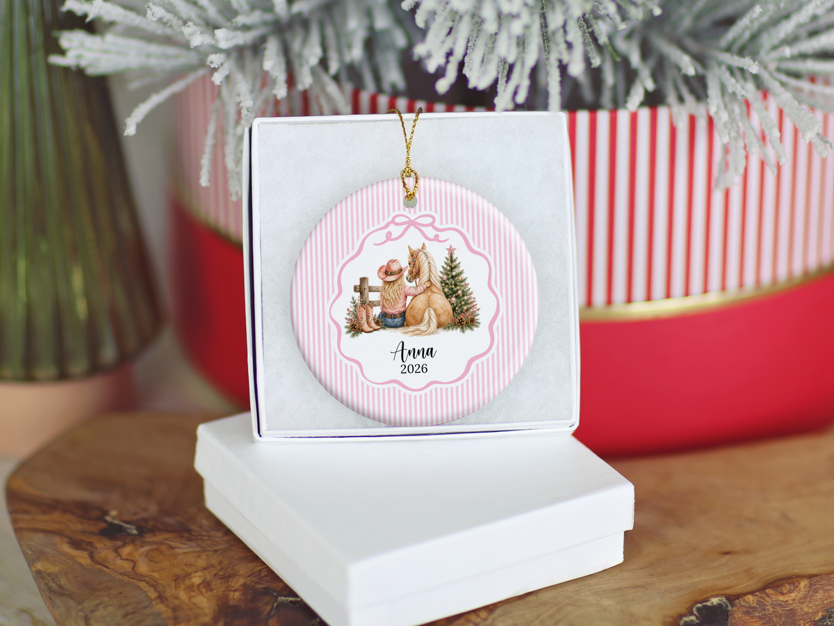 Personalized Cowgirl Horse Christmas Ornament