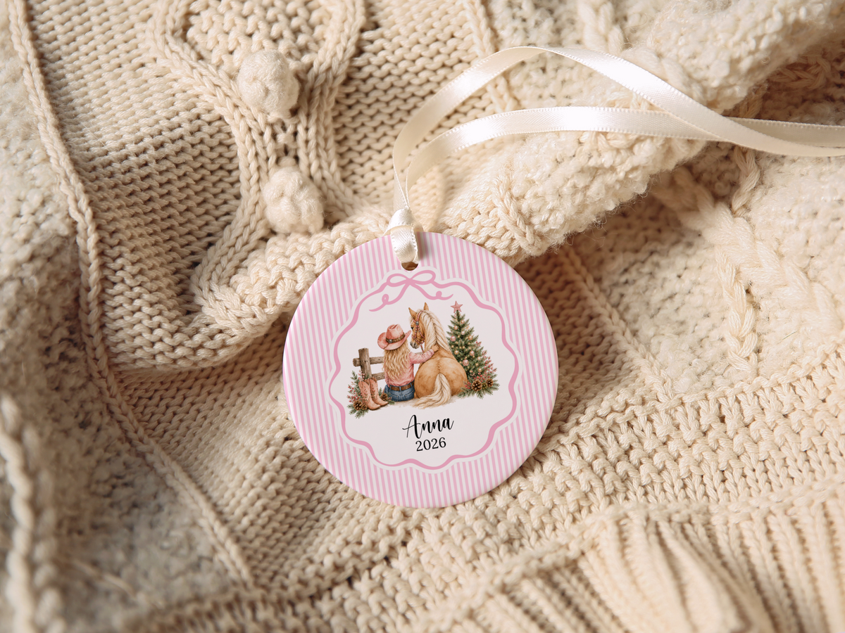 Personalized Cowgirl Horse Christmas Ornament