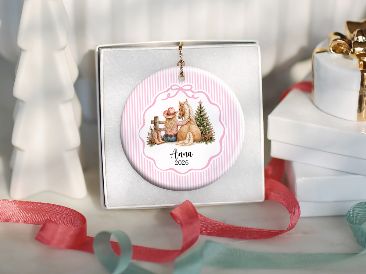 Personalized Cowgirl Horse Christmas Ornament