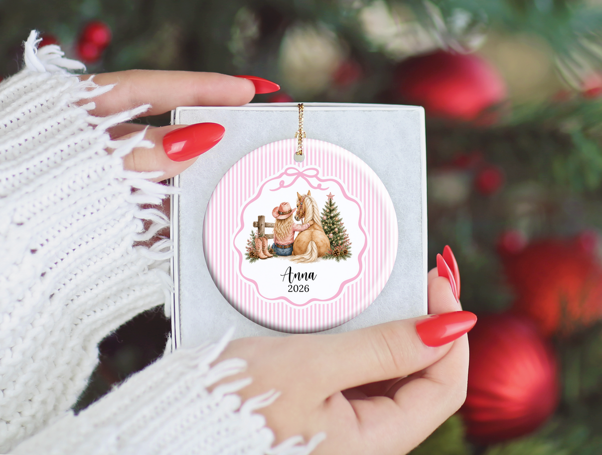 Personalized Cowgirl Horse Christmas Ornament