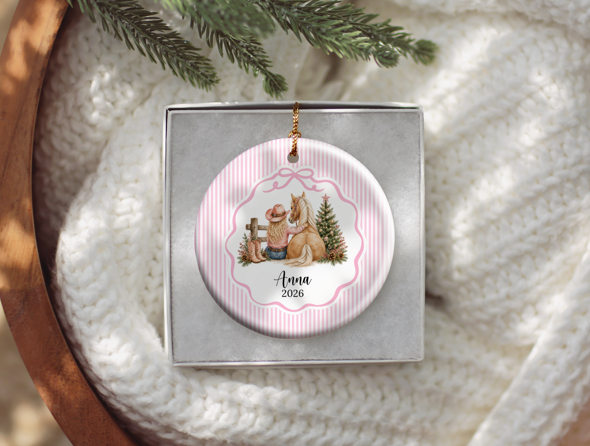 Personalized Cowgirl Horse Christmas Ornament